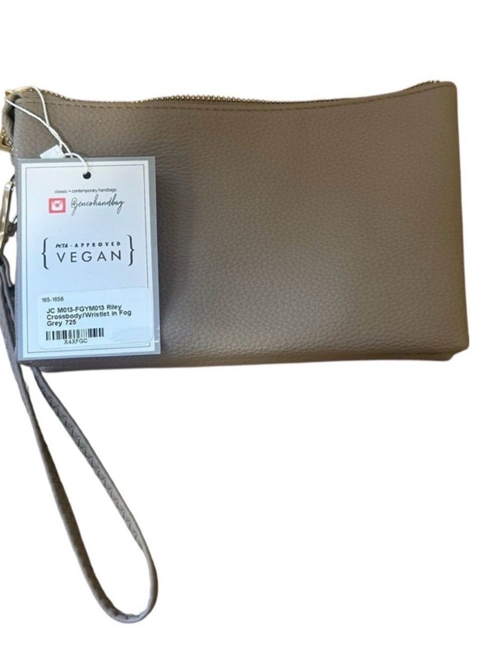 Jen & Co Riley Vegan Leather Crossbody Wristlet Clutch Fog Grey NWT